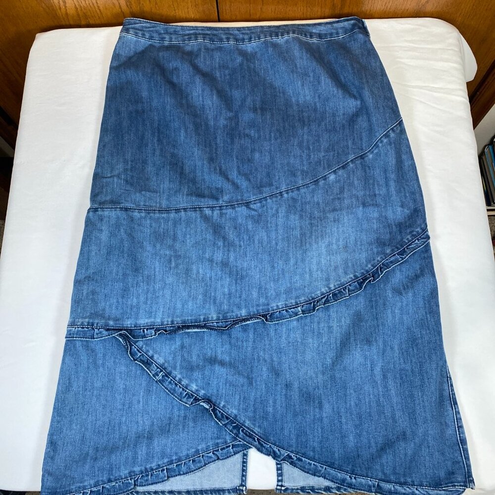 Christopher & Banks Side Zip Denim Long Skirt Women's 14 Blue Cotton Blend